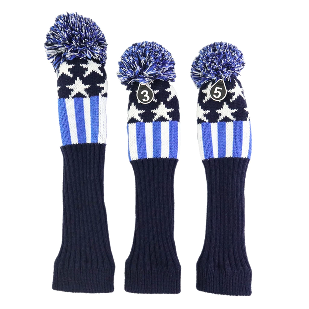 3pcs/set No.1 3 5 UT Golf Knitted Wood Head Cover Knitted Golf Driver Fairway Wood Headcovers Golf Club Protective Sleeve Sock