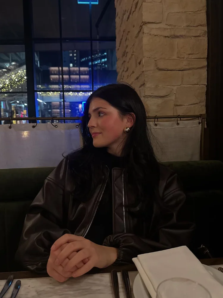 

Fashion Vintage Lapel Short Leather Jacket Women Solid Full Sleeve Pocket Loose Outerwears Lady Daily Commute Street Jackets