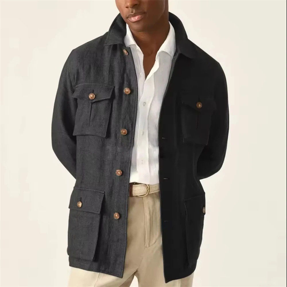 New Men Linen Jacket Fashion Stand Lapel Suits Men's Jacket Blazers Single-Breasted Leisure Clothes (Only Blazer)