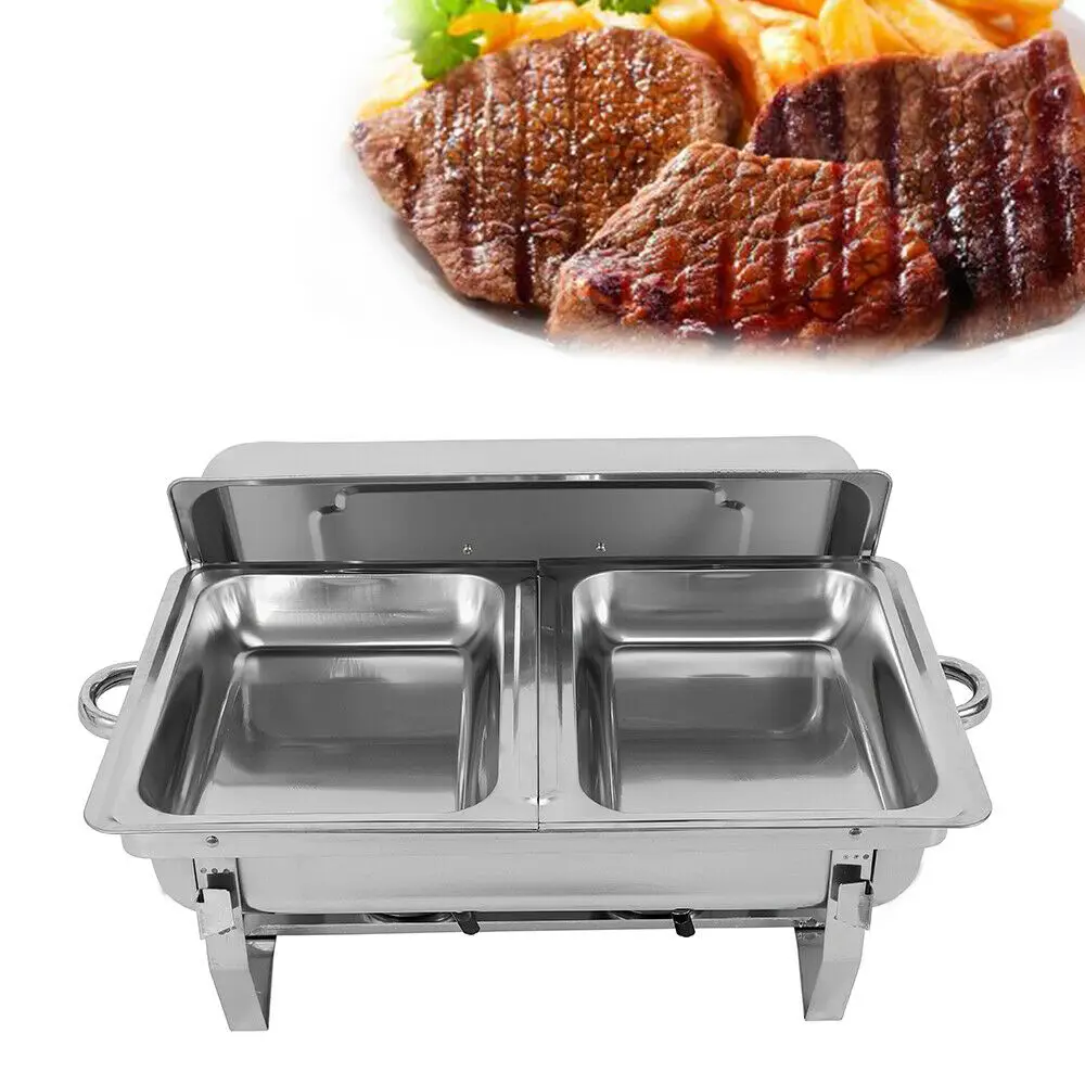 Scaldavivande in acciaio inossidabile Telaio pieghevole da 7,5 litri 2 padelle per alimenti Riscaldamento a combustibile per banchetti a buffet
