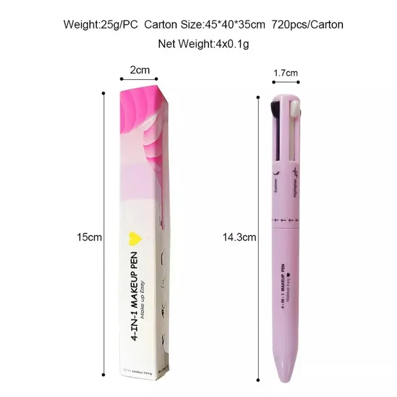 Matita per sopracciglia 4 in 1 Matita per labbra Evidenziatore Penna Disegno impermeabile Sopracciglio Lunga durata Facile colore Eyeliner Trucco Strumenti di bellezza