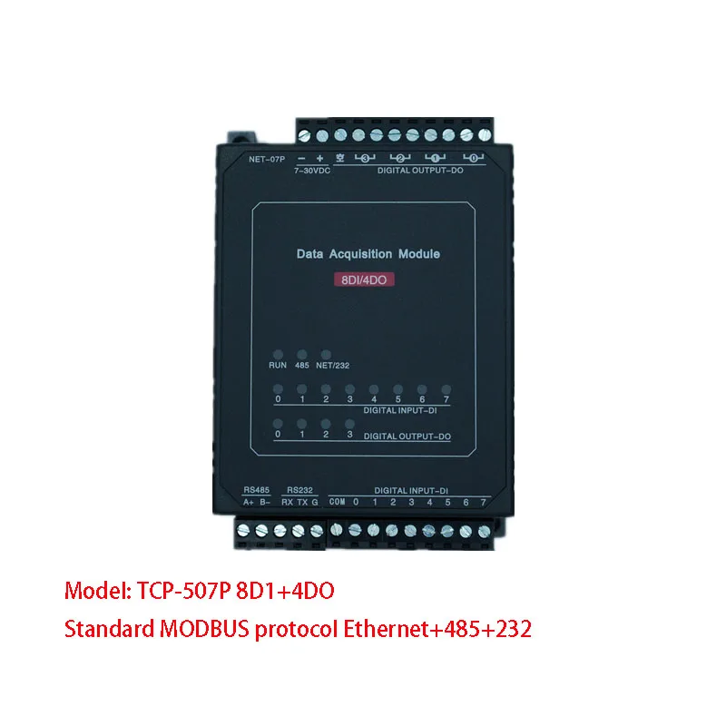 

TCP-507P 8D1+4DO 4-way relay output 8-channel switch input standard MODBUS protocol Ethernet+485+232