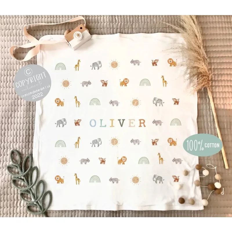 بطانية سفاري بيبي المخصصة: ديكور حضانة قطني