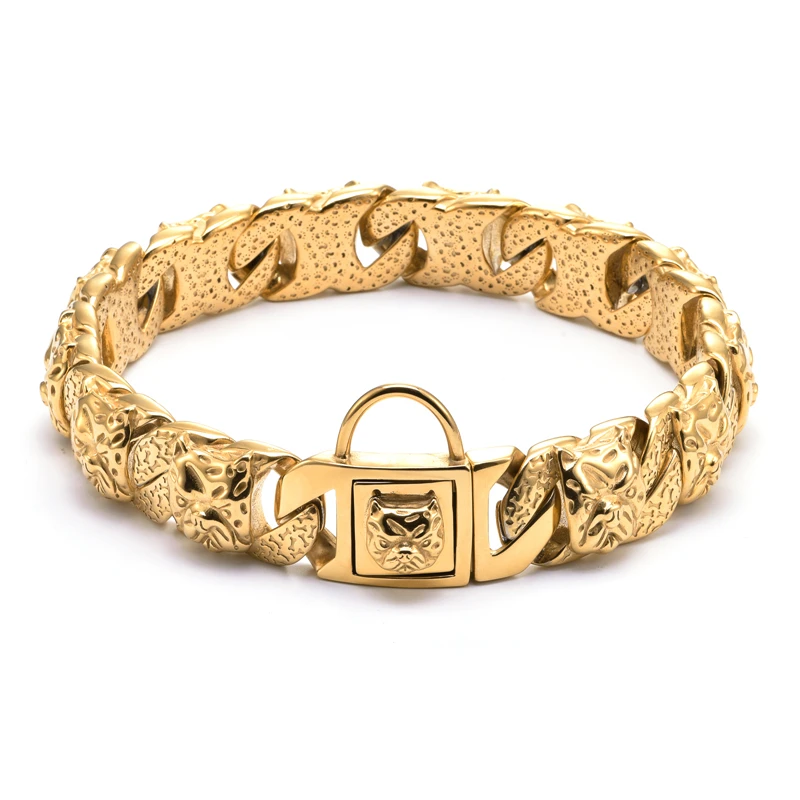 Bully Dog Collar 32mm Stainless Steel Gold Chain Large Dog Pitbull Bulldog French Necklace Customized Quality Strong Pet Collar