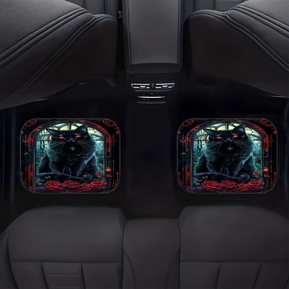 Set Of 4 Car Mats Featuring A Black And Red Rose Design, Suitable For Both Front And Rear Use, Perfect For A Gothic-Themed Inter