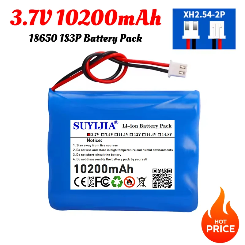 1S3P 3.7 فولت 10200 مللي أمبير 18650 بطارية ليثيوم مع XH2.54-2P التوصيل لصيد الأسماك مصباح ليد سمّاعات بلوتوث 4.2 فولت ضوء الطوارئ احتياطية #1