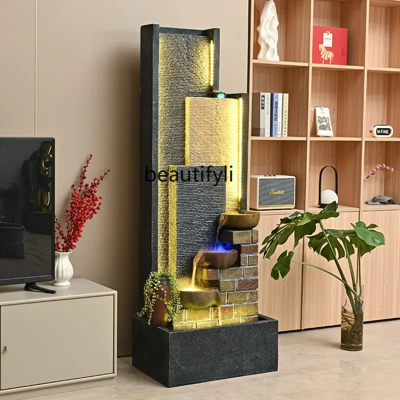 New Chinese rockery flowing water ornament villa entrance clubhouse landscape balcony TV cabinet placed water curtain wall