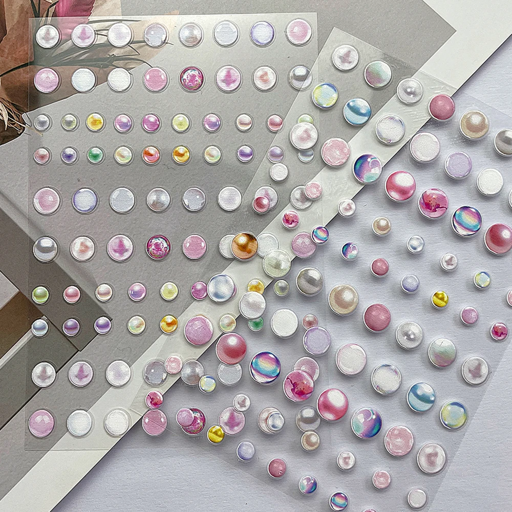 1Pcs 5D Kawaii Circular Handmade Full Cover Nail Sticker Cute Colorful Pearl Design Relief Self Adhesive Nail Art Decor Stickers