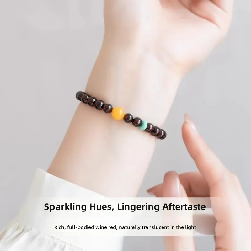 Pure natural garnet bracelet women's crystal bracelet niche agate jade burgundy gem beeswax beads