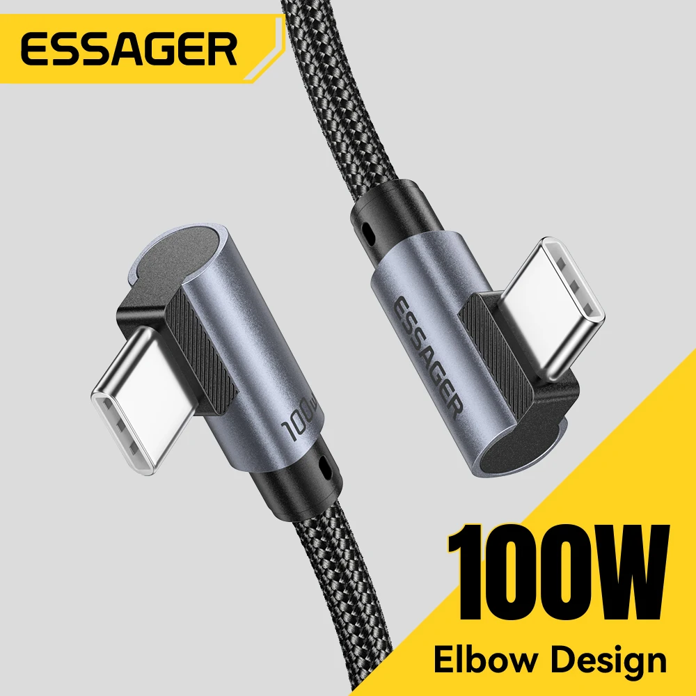 Essager 100W Type C To Type C Cable Dual 90 Degree Elbow PD Fast Charging For MacBook Pro iPhone 17 16 Samsung Huawei USB C Wire