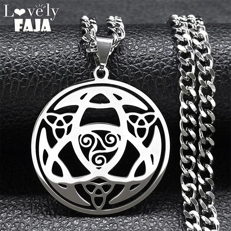

Celtic Knot Trinity Triple Spiral Amulet Necklace for Women Men Stainless Steel Silver Color Triskele Necklaces Jewelry N8068S03