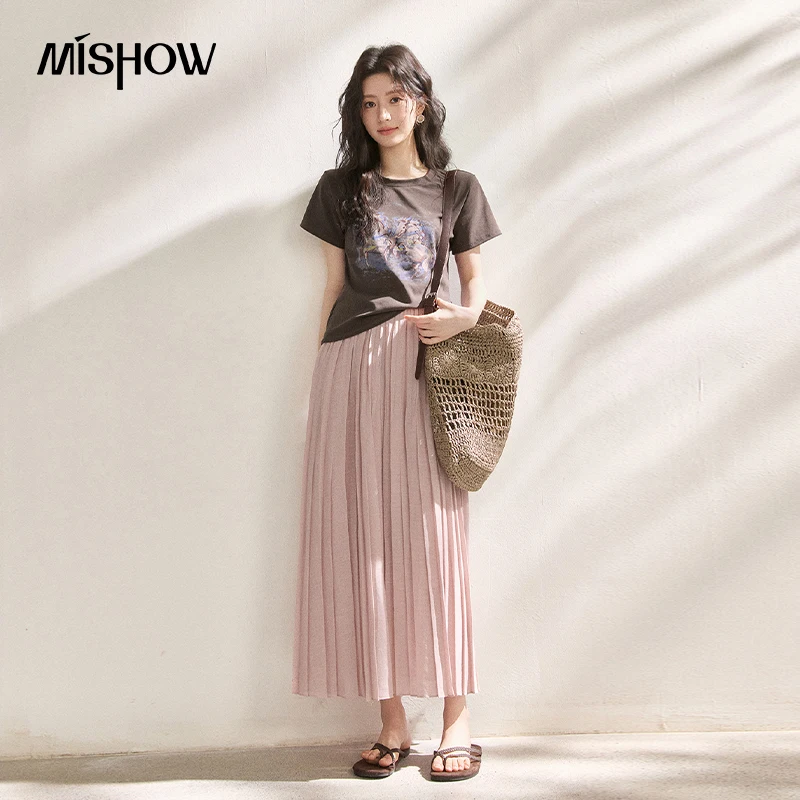 MISHOW Oil Painting Pony Colorful Printed T-Shirt For Women Summer 2026 Tailored Slimming Tee Personalized Design Top MXF25T1630