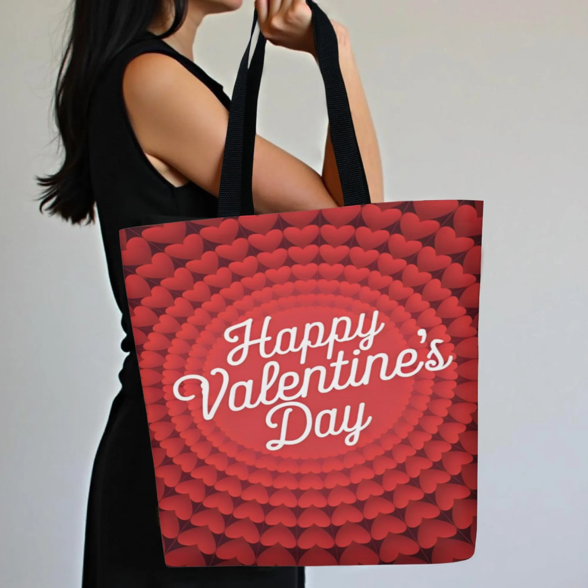 Pink Heart Happy Valentine’s Day Themed Canvas Women Tote Bag Festive and Sweet Romantic Style Shopping Commute Shoulder Bag