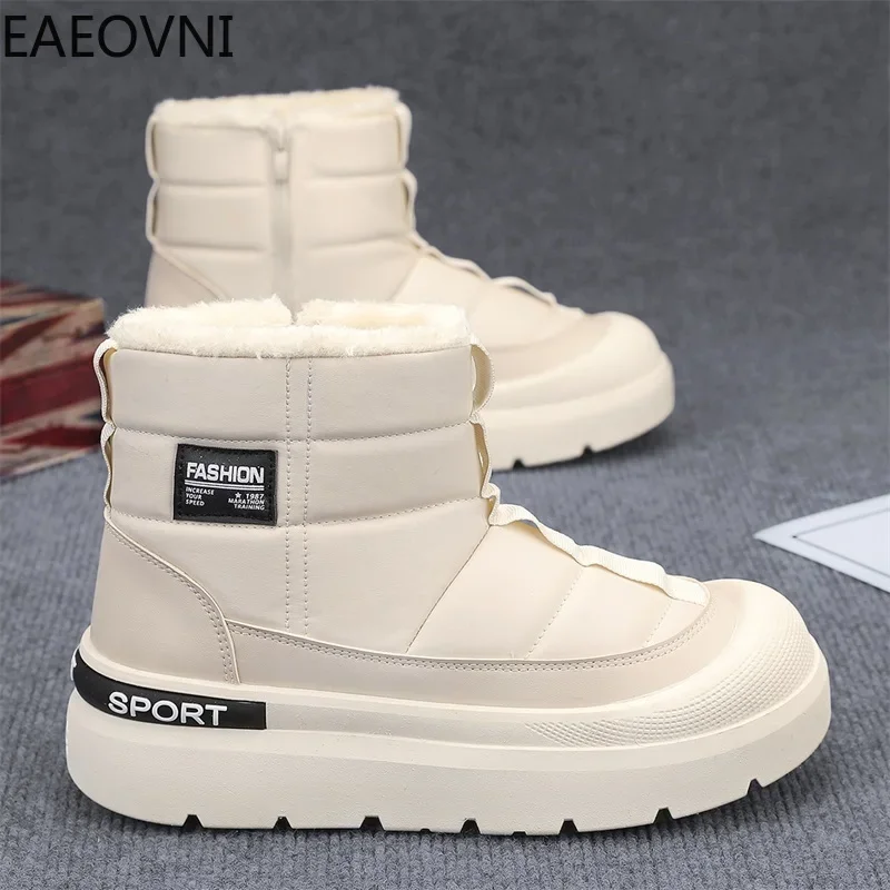 Tooling Boots Men's Winter Shoes Round Toe Slip-on Velvet Thickening Hard-wearing Snow Boot Classic Young Fashion New Arrival