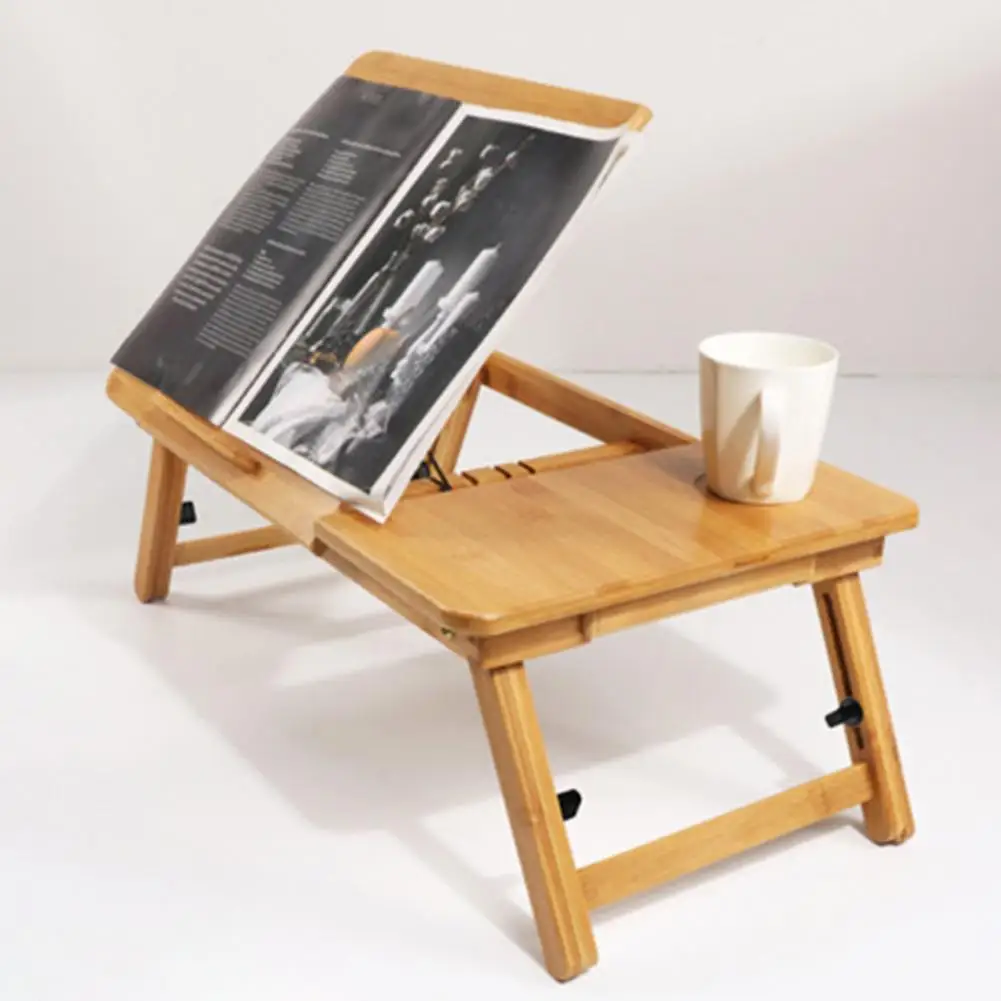 

Foldable Bed Lap Desk Adjustable Angle Bamboo Laptop Desk With Fan Cooling Effect Tilting Top Breakfast Serving Tray With Drawer