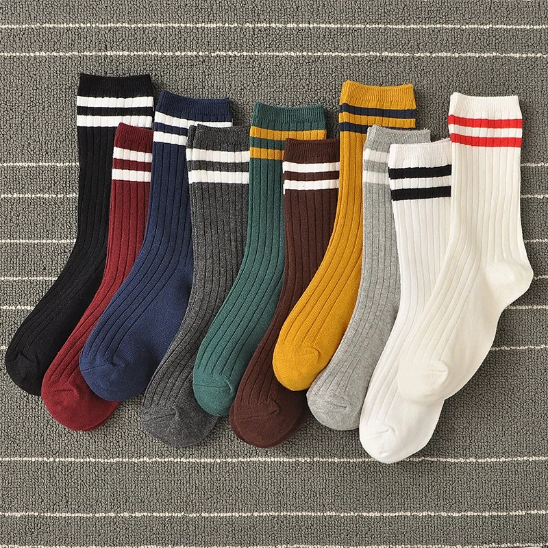 Women's Socks Korean Japanese Harajuku For Girl Striped Classic Simple Verstaile Casual Wear Comfort High Quality Cotton Socks