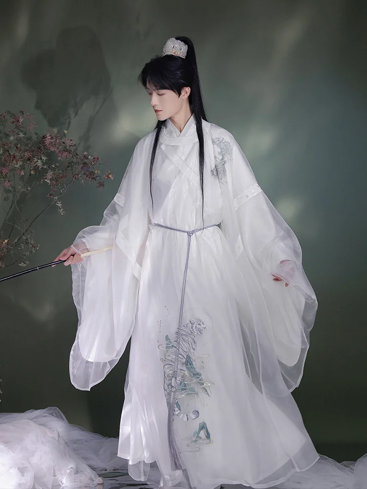 Embroidered Luo Yi Twilight Mountain Cloud Ming Round Collar Robe Taoist Hanfu Dress Original Han Costume For Men Women