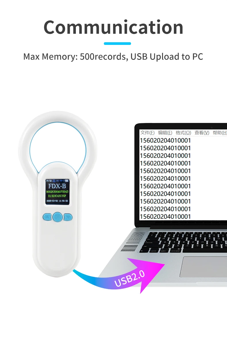 Handheld 134.2KHz 125kHz Animal RFID Reader Pet Cat Dog Microchip Scanner FDX-B Glass Chip USB/Bluetooth Tag Reader