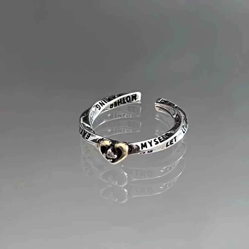 فاسق الهيب هوب القديمة الفضة الكتابة على الجدران على شكل قلب الزركون تشويه افتتاح خواتم للرجال النساء زوجين شخصية مجوهرات هدايا