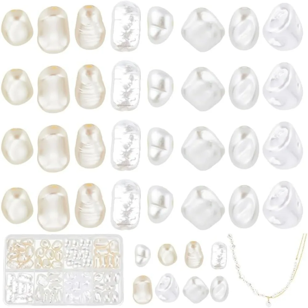 64pcs ABS Plastic Pearl Beads 8 Style Irregular Pearl Beads Natural Cultured Pearl Loose Beads for Wedding DIY kit Kit