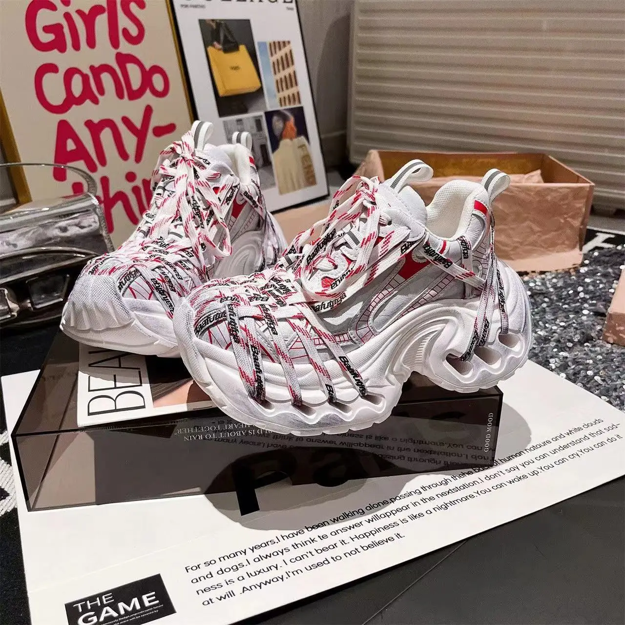 

2025 Original Brand Women Chunky Sneakers Fashion Designer Lace-up Platform Shoes PU Leather Luxury Women Shoe Baskets Femmes