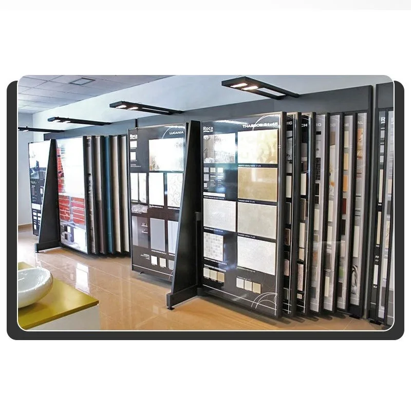 2025 High Quality Modern Metal Panel Page Turning Sample Shelf Eco-friendly Advertising Customizable Floor Display Retail Tile