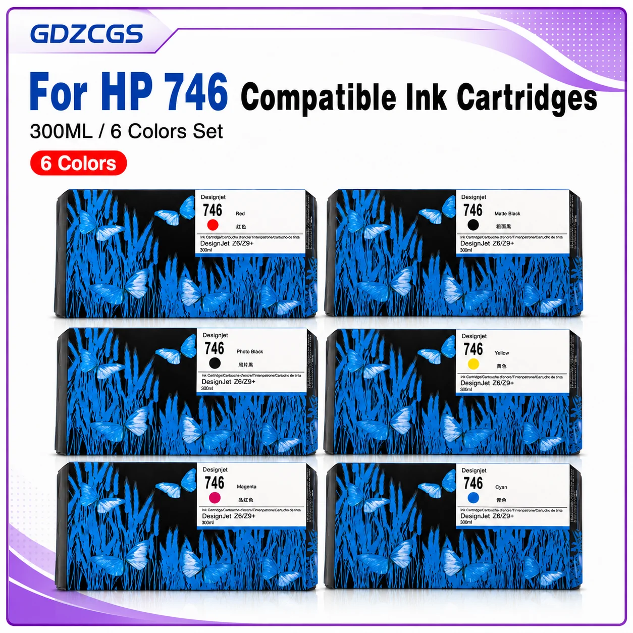 For HP 746 747 Ink Cartridge 300ML Compatible DesignJet Z6 & Z9+ Printer P2V78A P2V79A P2V80A P2V81A P2V82A P2V83A P2V84A