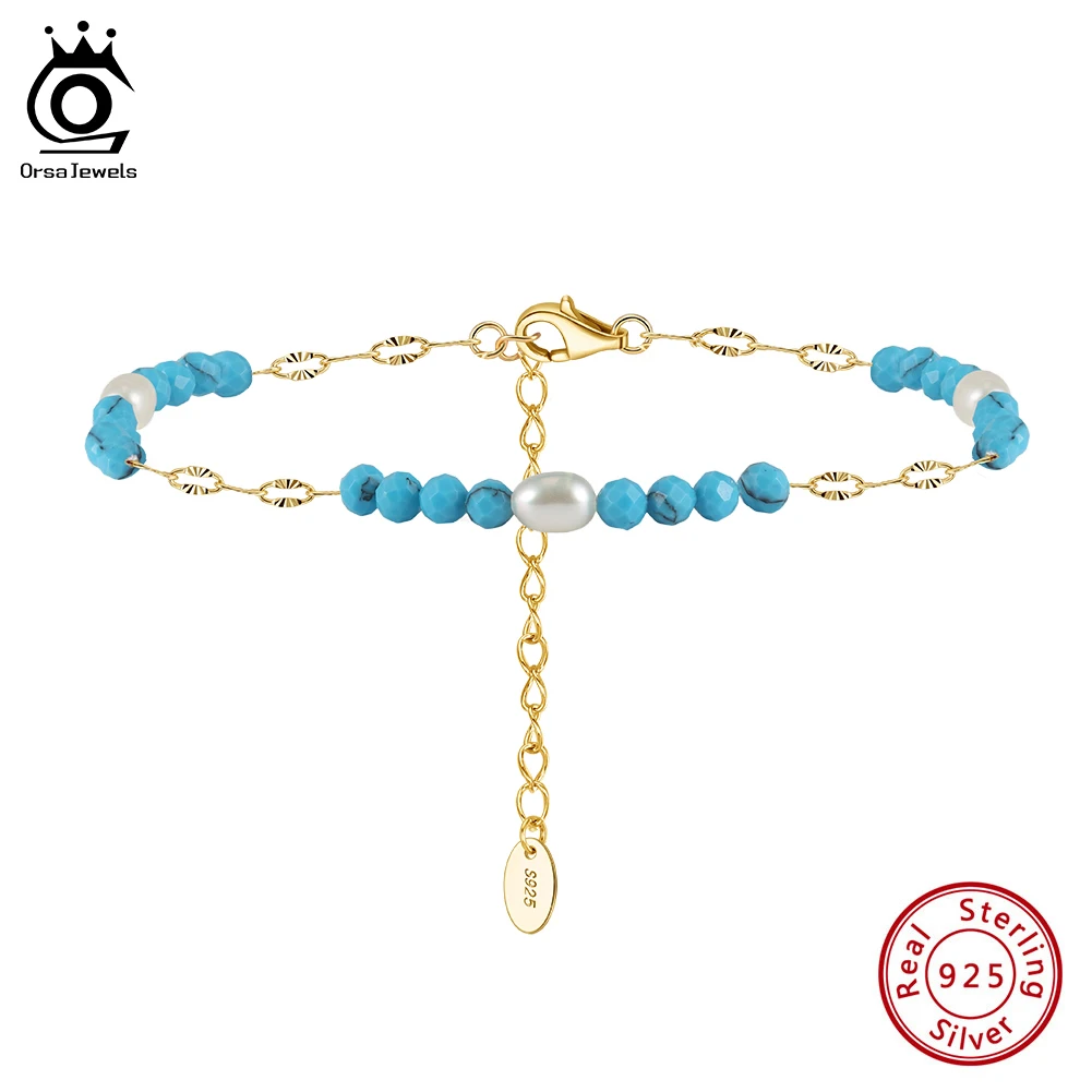 

ORSA JEWELS 925 Sterling Silver Natural Blue Turquoise Malachite Amethyst Bracelet Fashion Jewelry Stack Stone Bracelet MPB12