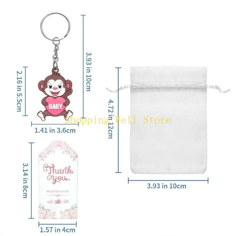 KX4B 30 Set Baby Shower Return Favoule, y compris le porte-clés Organzas les cartes remerciement des cartes invités