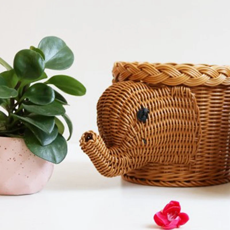 Creative Storage Basket Animal Shape Rattan Waterproof Desktop Snack Fruit Bread Storage Basket