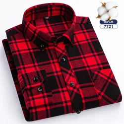 7XL 8XL 100% cotton men's shirt Long sleeve plaid fashion High quality free wear breathable slim Business casual plus size