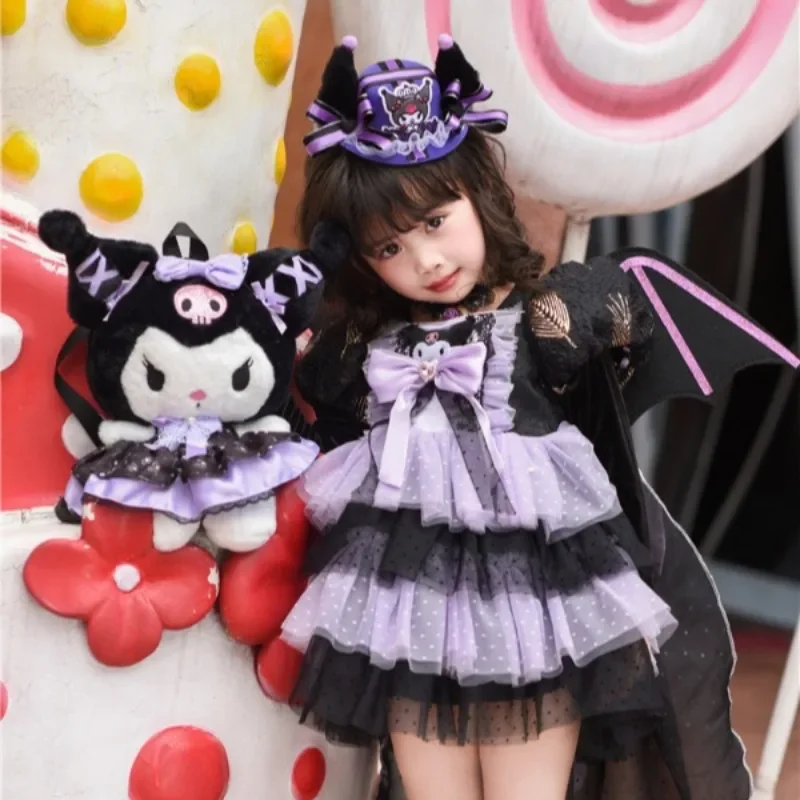 Платье принцессы Sanrio Kuromi для Хэллоуина, Мультяшные девушки, газовая юбка Лолиты, детский праздничный костюм для косплея, подарок на день рождения, искусственное аниме