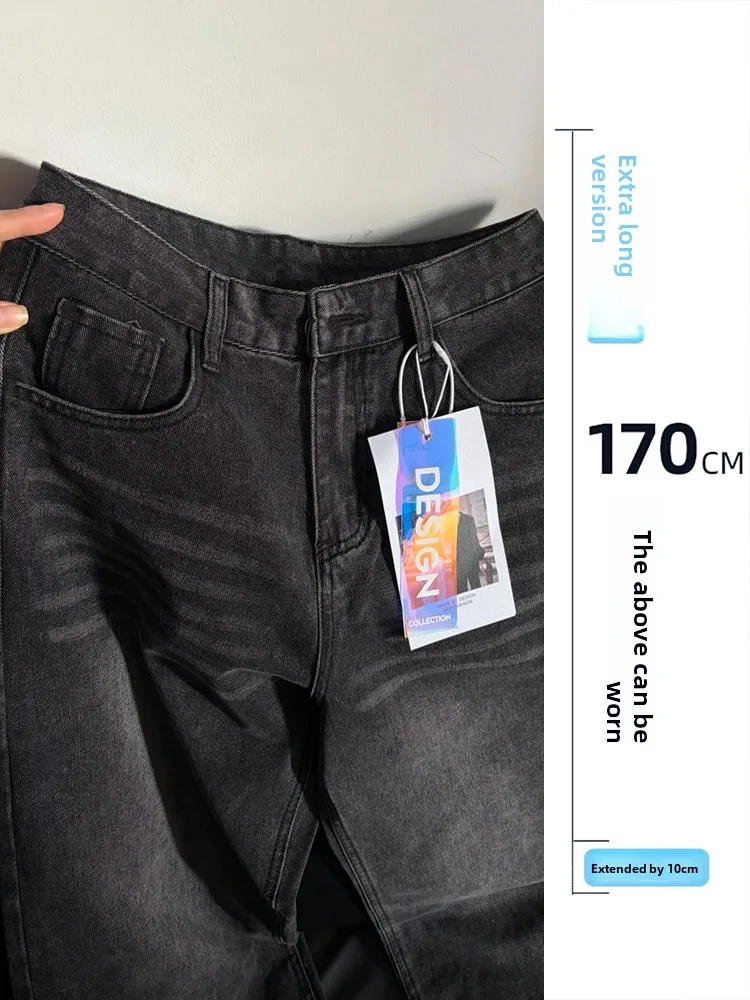 

Джинсы с высокой талией и широкими штанинами для женщин, удлиненные, с эффектом потертости, повседневные прямые брюки из денима.