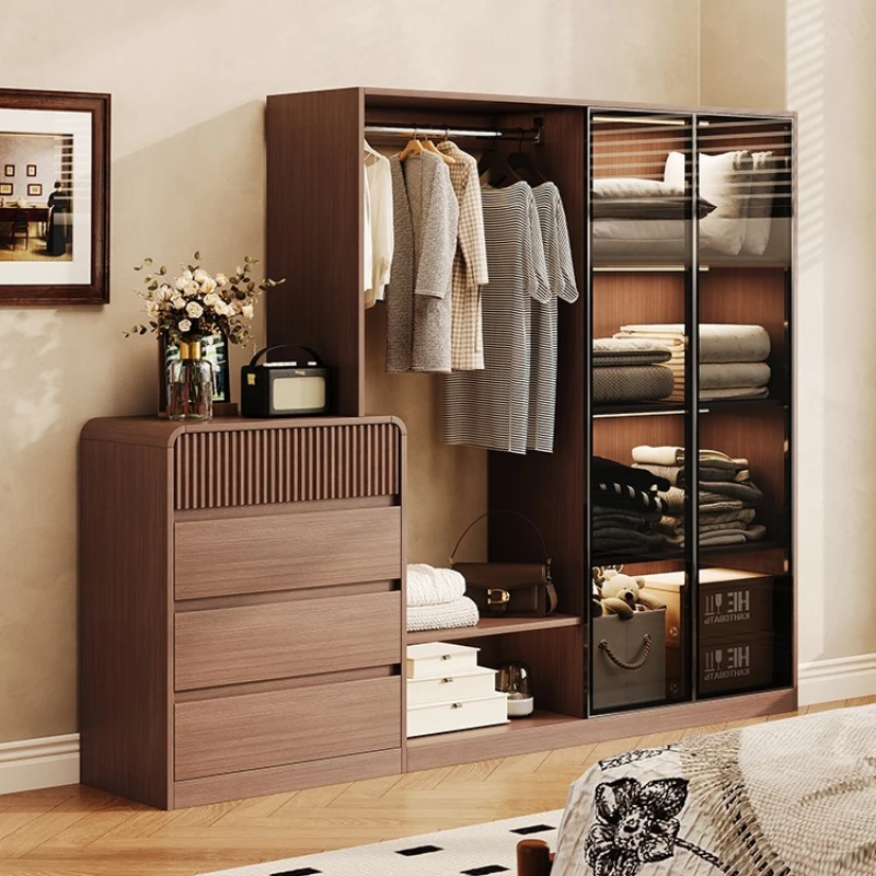 

Mid-style home solid wood bedroom wardrobe light luxury space-saving multi-function cabinet storage