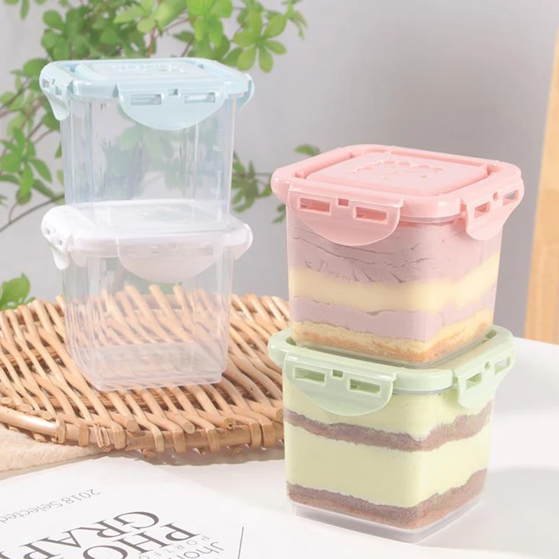 Reusable Dessert Box With Lid Transparent Square Cake Container Ice Cream Sealed Jar Refrigerator Fruit Vegetable Fresh Box