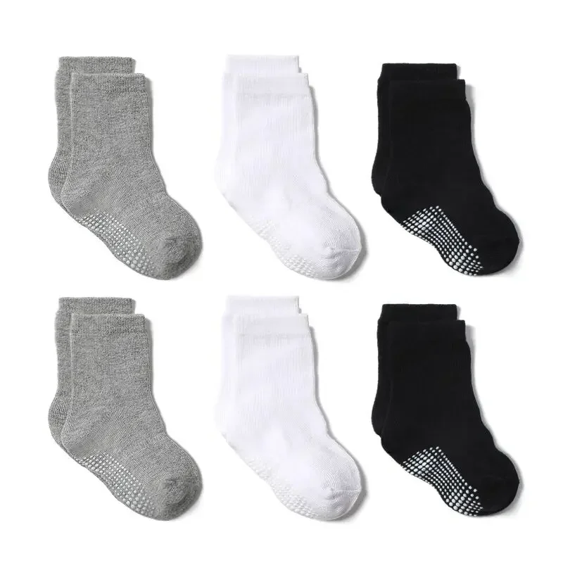 

6 Pairs/Lot Cotton Children's Anti-slip Boat Socks Boys Girl Low Cut Floor Sock with Rubber Grips 0 To 3Years