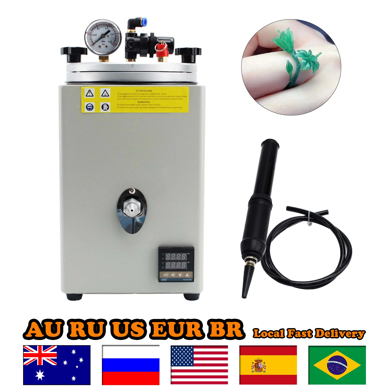 Pump Wax Injection Machine 2L Wax Melting Vacuum Mold Machine with Pressure Gauge and Handle for Beading Jewellery Making Kit