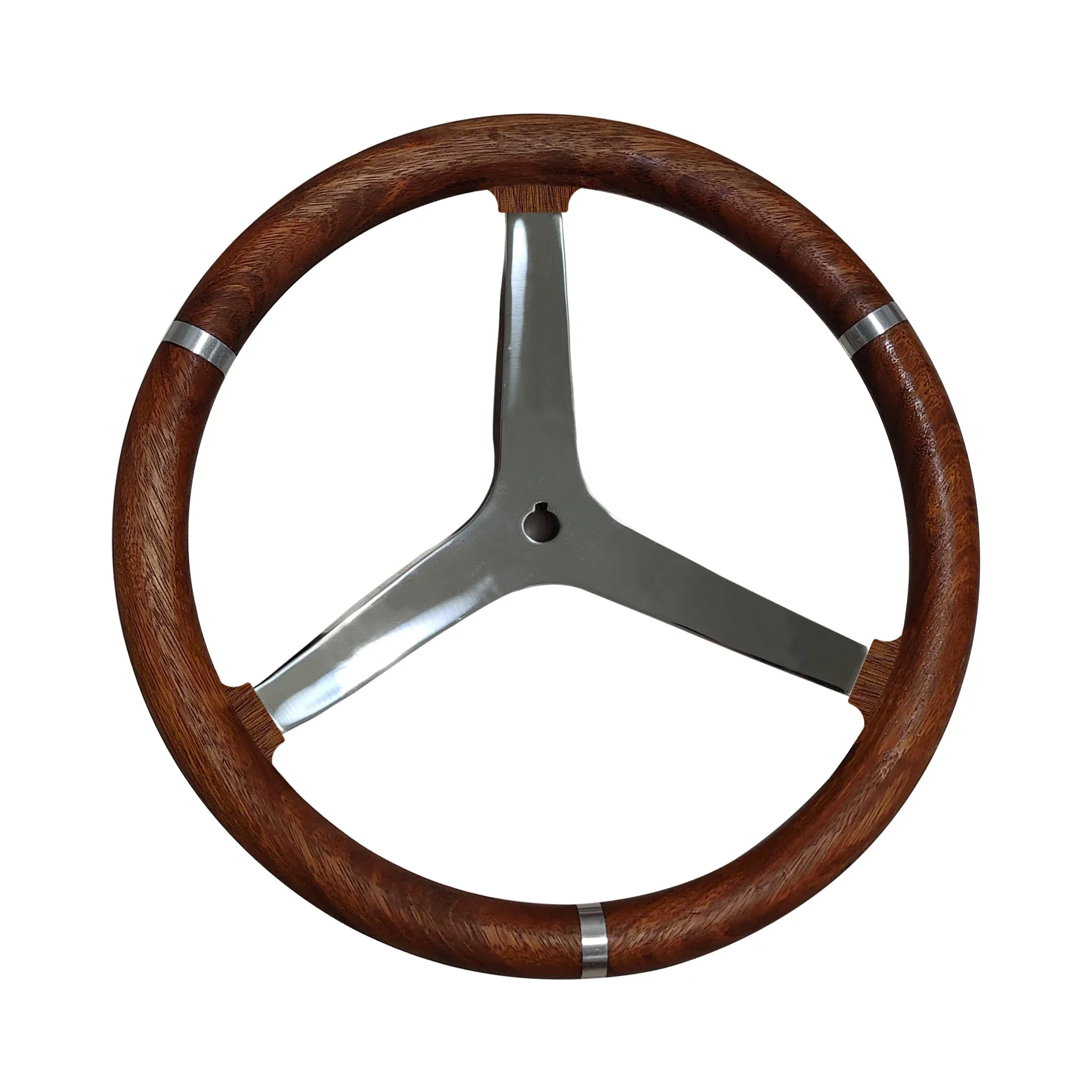 3 Spoke Steering Wheel Made Of Teak & Stainless Steel 25 Degree Fits Standard 3/4