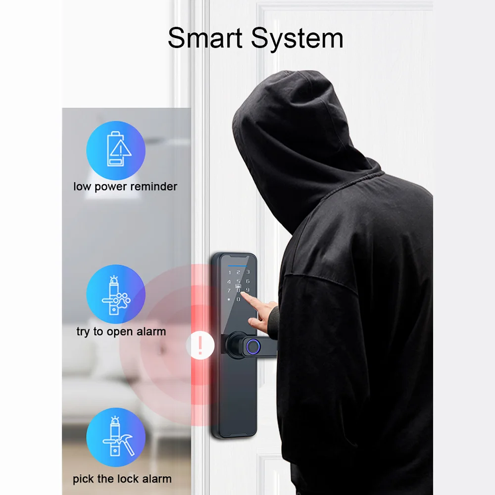 Tuya Smart Lock Biometric Fingerprint Lock Door Lock Keypad Door Lock with Handle Fingerprint Electronic Deadbolt Door Lock