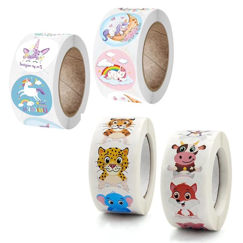 500 Pcs/Roll Cartoon Animal Unicorn Reward Sticker Encourage Students Stationery Stickers Label Gift Decoration