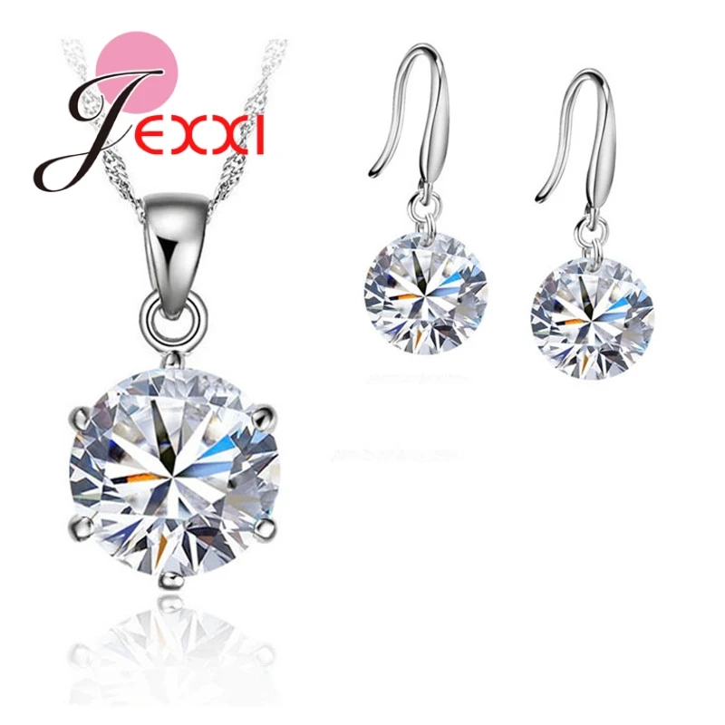 New Fashion Crystal Jewelry Set Cubic Zirconia CZ Pendant Necklace 925 Sterling Silver Jewelry Set Gift For Women Lovers