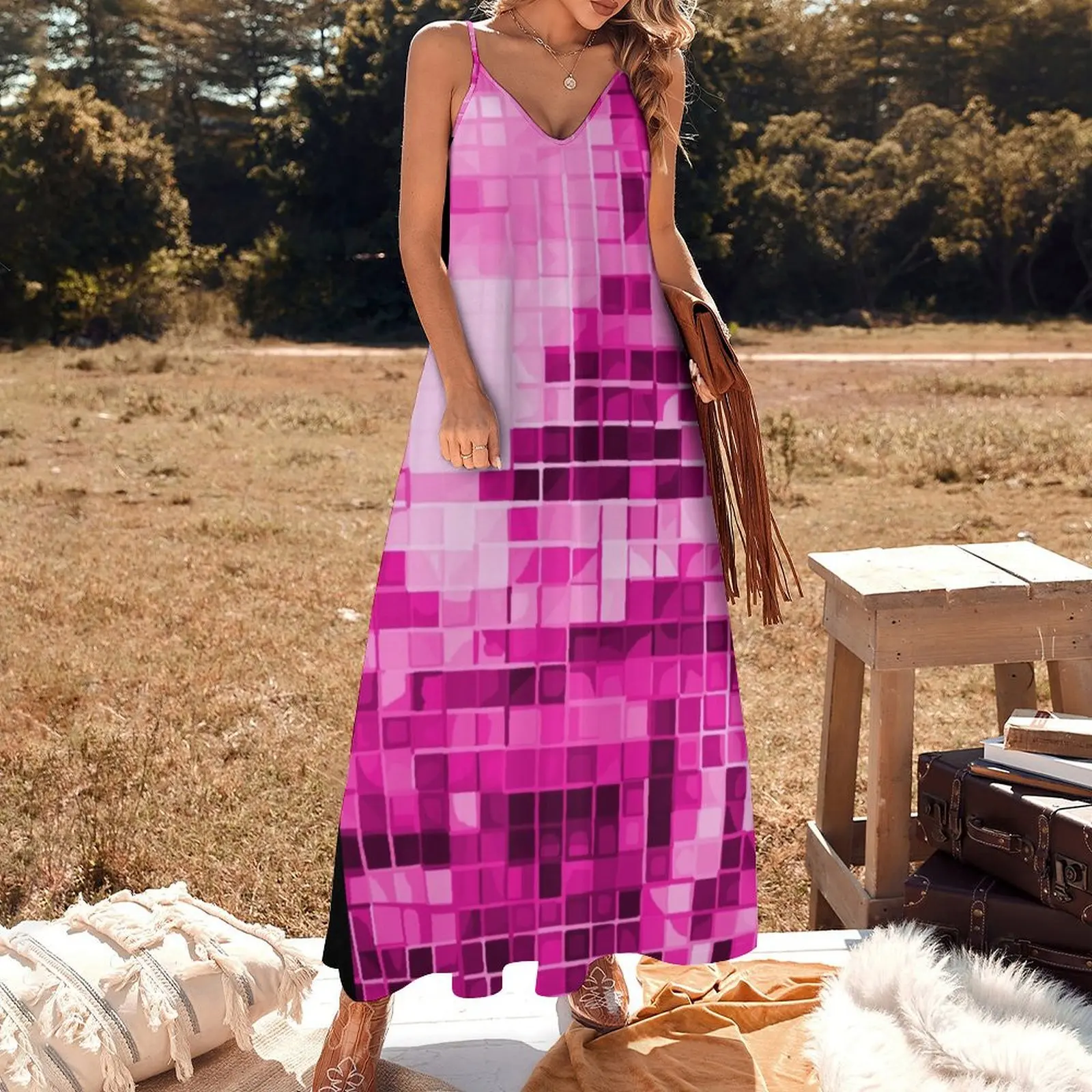 Pink Disco Ball Pattern Sleeveless Long Dress Woman fashion birthday dresses for women Dress