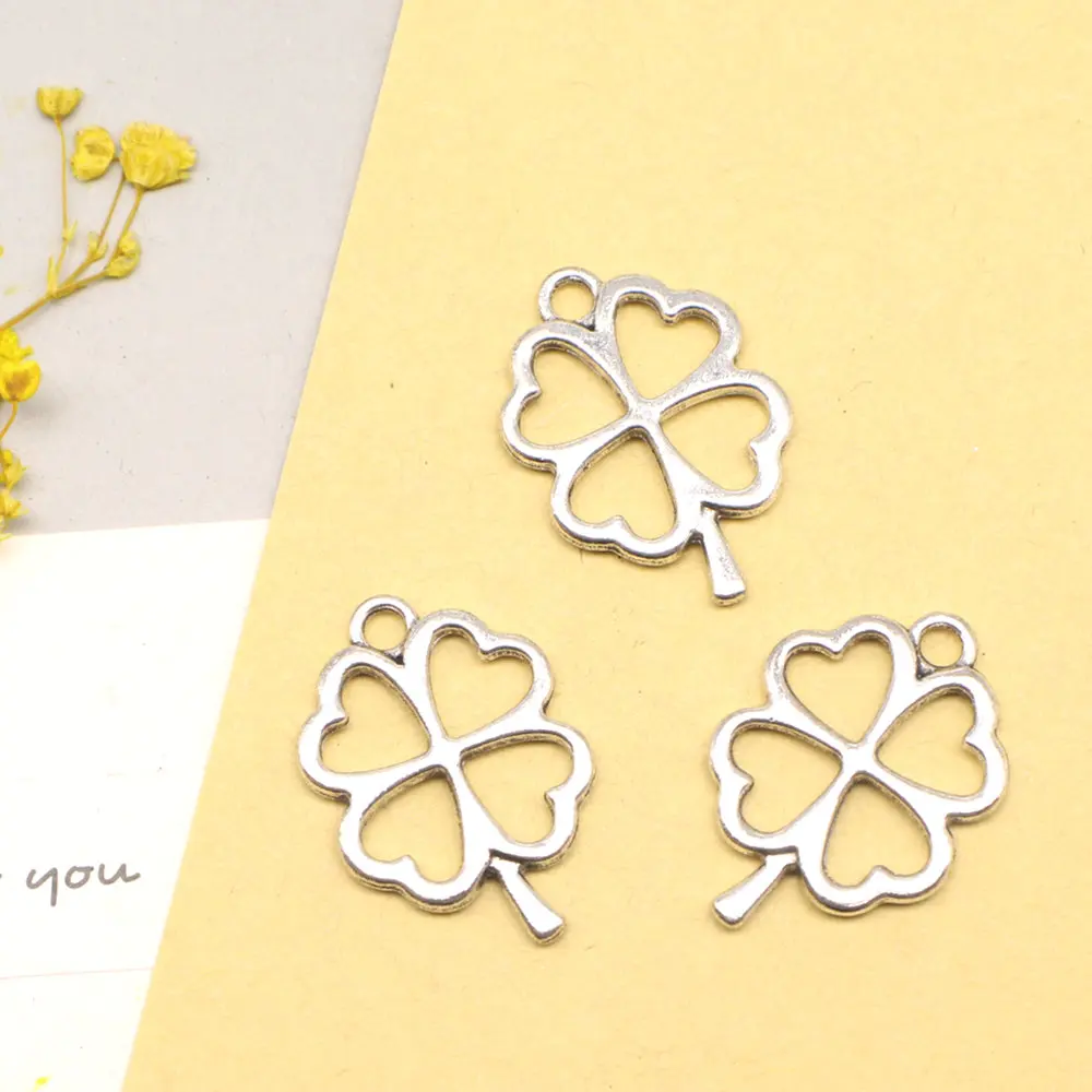 Four-leaf Clover Charms Jewelri Pendant Antiqu Trendy Jewelry 17x19mm 10pcs Antique Silver Color