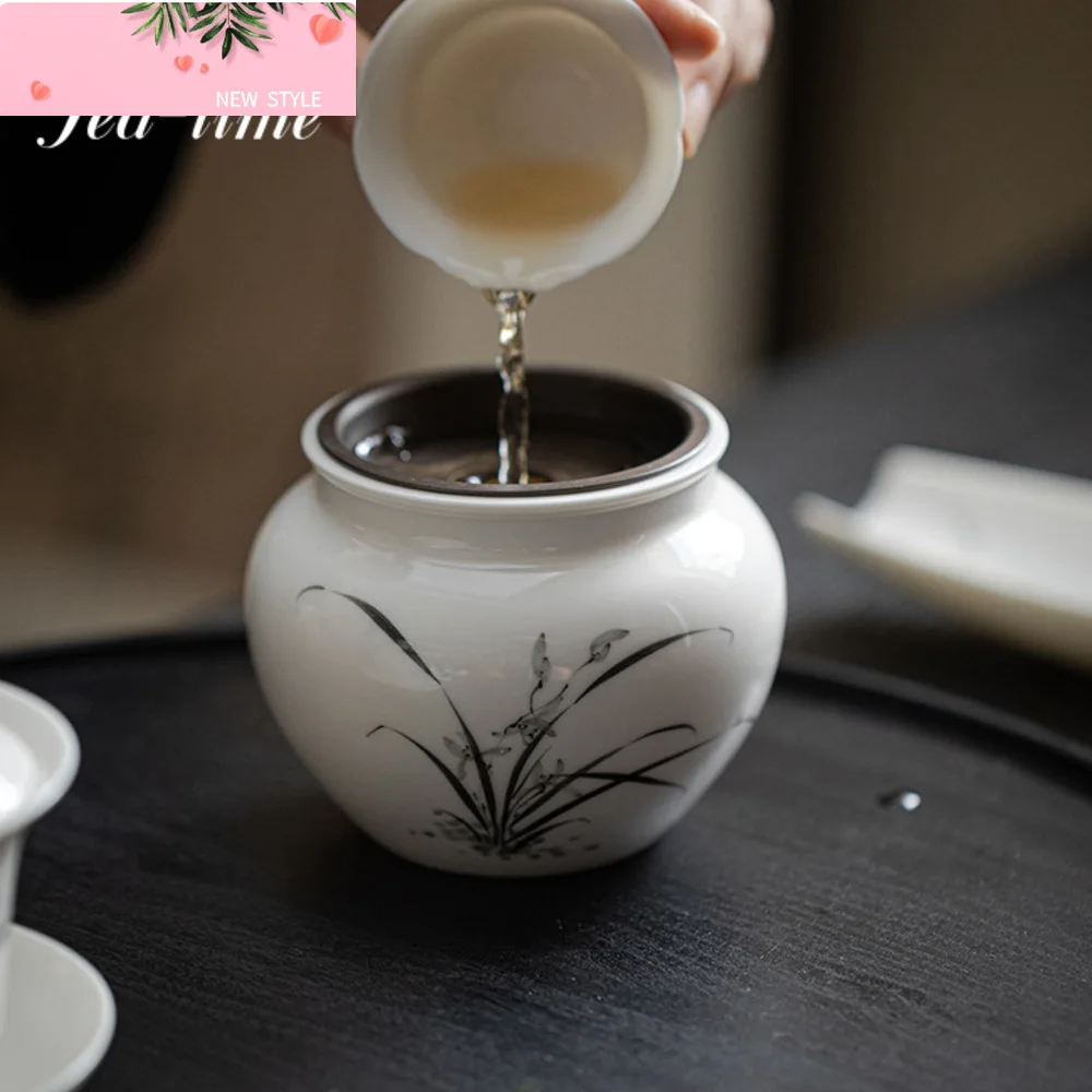 

350 мл ретро ручная роспись орхидея Цзяншуй керамическая большая чашка миска с крышкой бытовой резервуар для остатков чая миска для воды чайная посуда