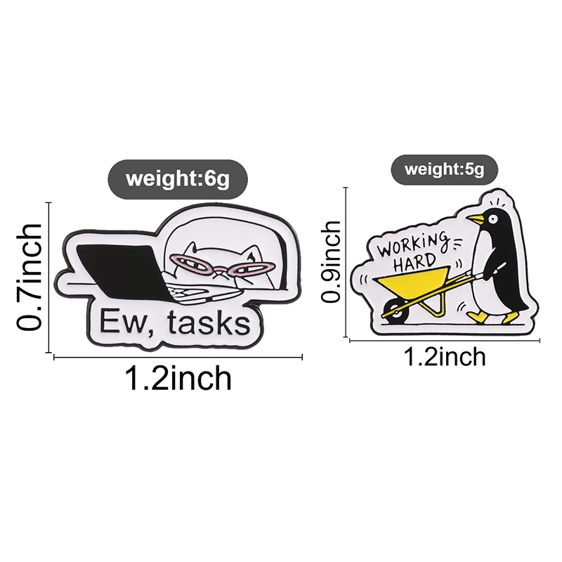 Working Hard Penguin Pushing Cart Badge Enamel Pin Office Humor Animal Ew Tasks Work Cat Badge Bags Lapel Brooches Jewelry Gifts