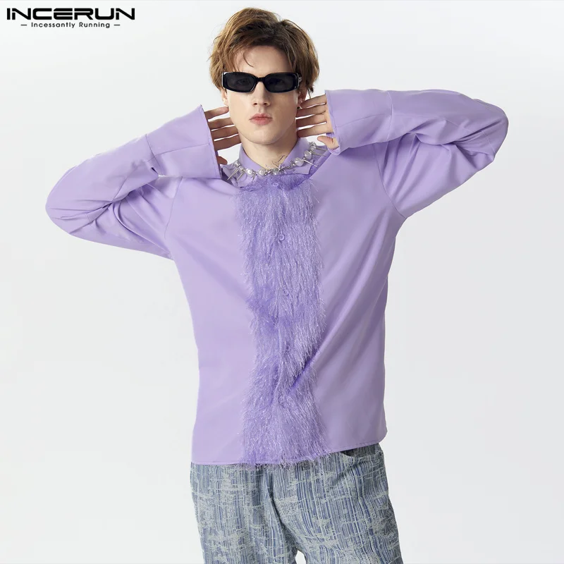 

Men's Shirt Tassel Patchwork Lapel Long Sleeve Button Loose Men Clothing 2024 Streetwear Party Fashion Casual Camisas INCERUN