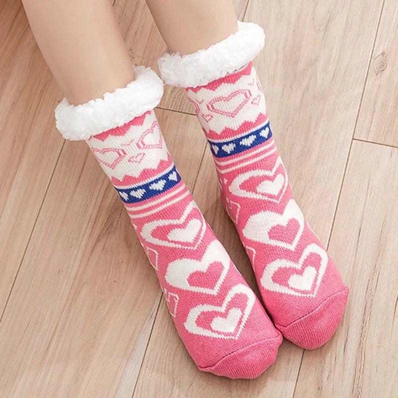 

Fluffy Thermal Socks Women Winter Heart Funny Cute Kawaii Non Slip Cartoon Sleeping Soft Plush Female Floor Slippers Sock Fuzzy