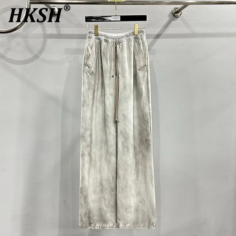 HKSH Spring Autumn New Tide Men's Streetwear Cotton Casual Pants Washed Craft Loose High Street Floor Dragging Sweatpants HK2037