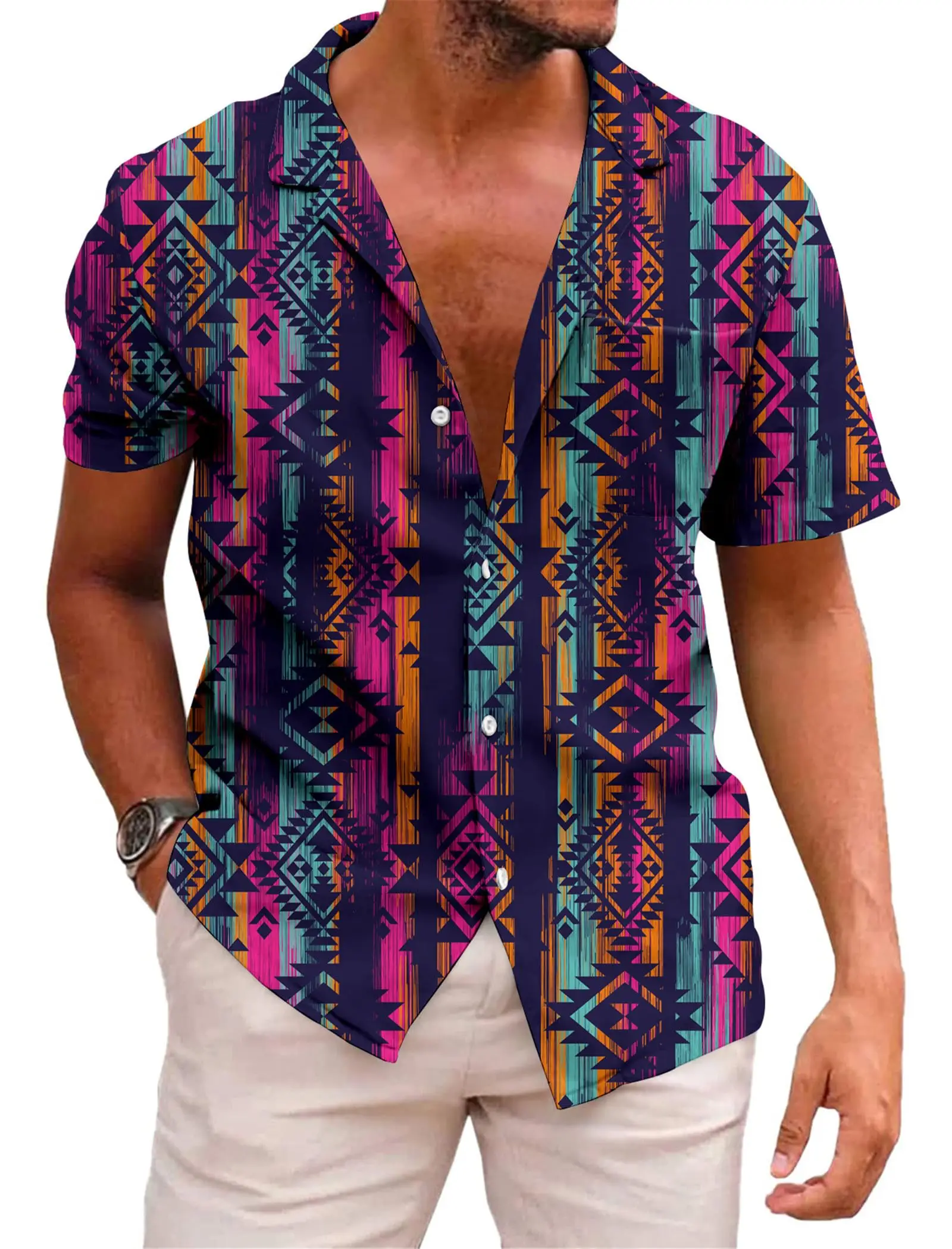 

KYKU Hawaiian Shirt for Men Short Sleeve Button Down Summer Clothing Vacation Beach Shirts Stripe with Pockets