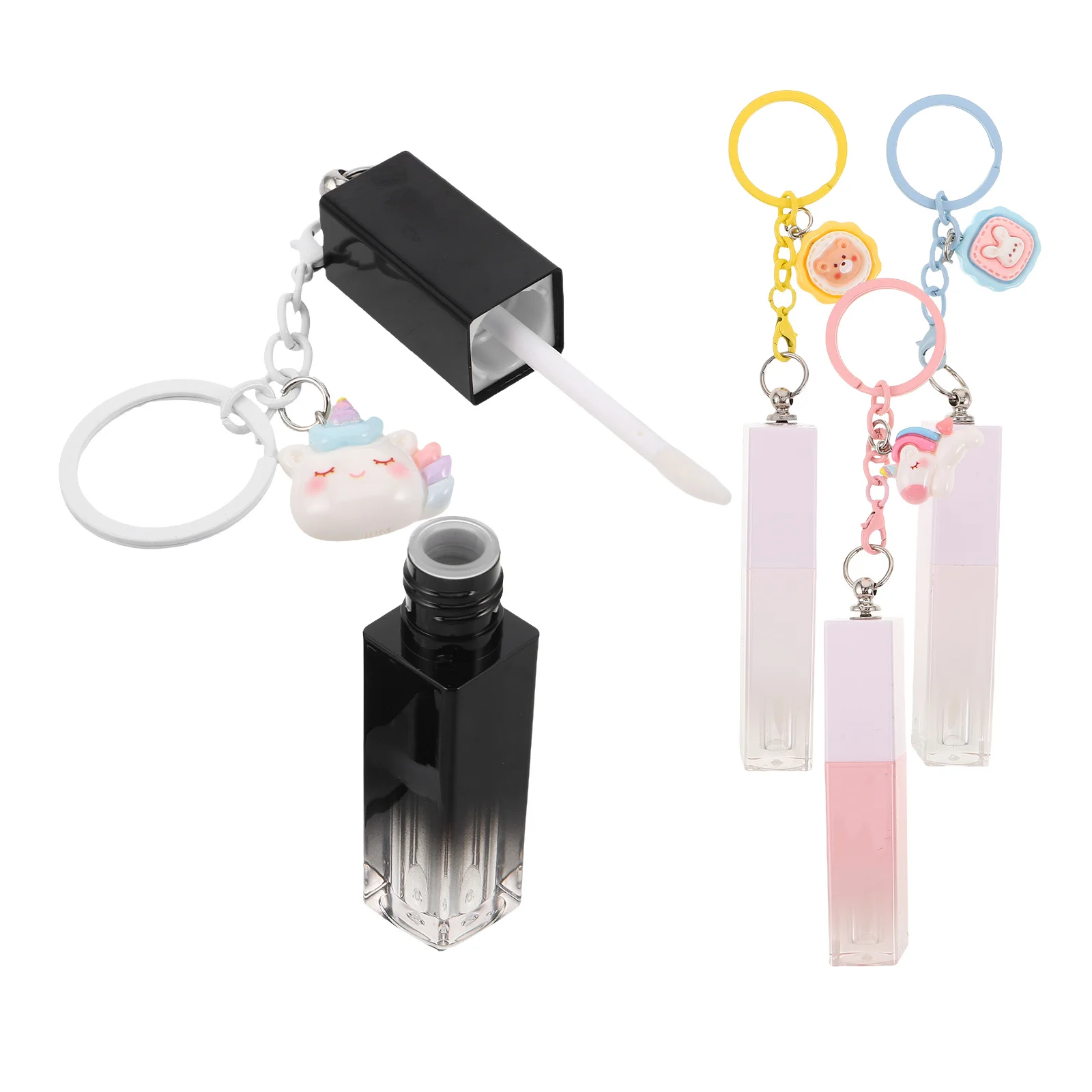 4Pcs Gradient Lip Gloss Tubes 3Ml Refillable Empty Containers with Unicorn Keychain Portable DIY Makeup Balm Case for Women